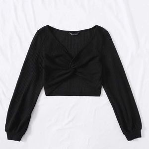 SHEIN Twist Front Waffle Knit Top